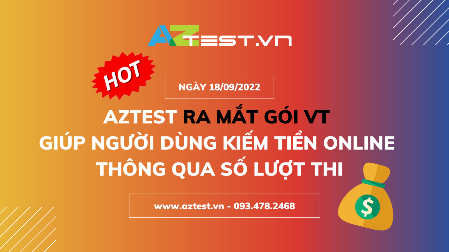 AZtest ra mắt gói VT giúp người dùng kiếm tiền online thông qua số lượt thi